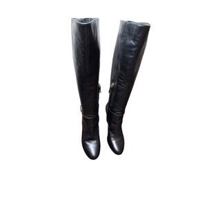 Naturalizer Henny Black Leather Knee-High Grunge. Boots Gold Buckle Strap Size 8